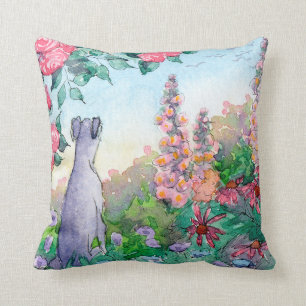 Greyhound dog in a flower garden cushion. throw pillow