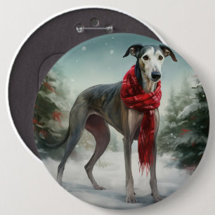 Greyhound Dog in Snow Christmas  6 Inch Round Button