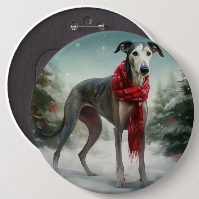 Greyhound Dog in Snow Christmas  6 Inch Round Button (Front & Back)