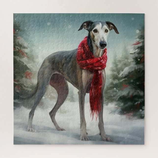 Greyhound Dog in Snow Christmas  Jigsaw Puzzle (Vertical)