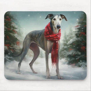 Greyhound Dog in Snow Christmas  Mouse Pad