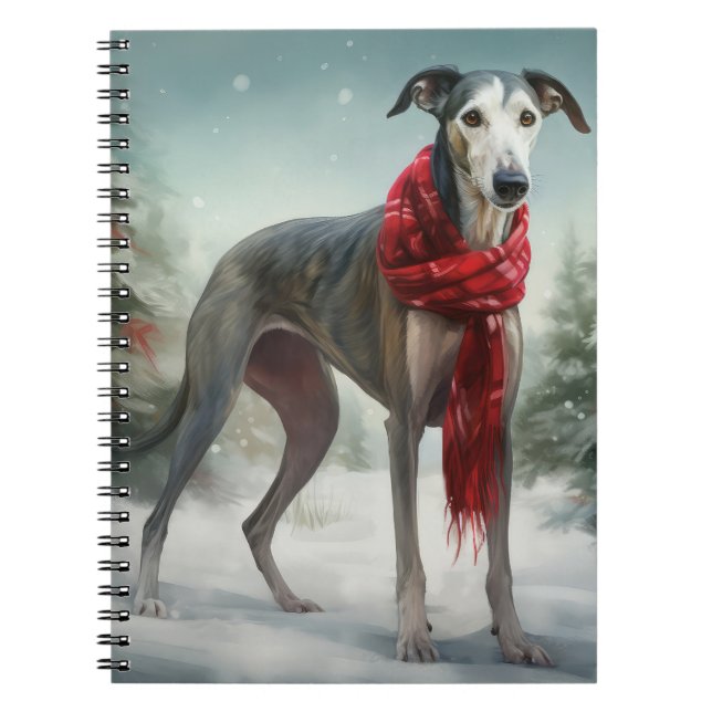 Greyhound Dog in Snow Christmas  Notebook (Front)