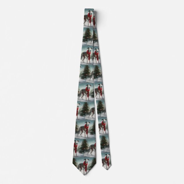 Greyhound Dog in Snow Christmas  Tie (Front)