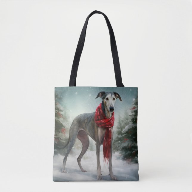 Greyhound Dog in Snow Christmas  Tote Bag (Front)