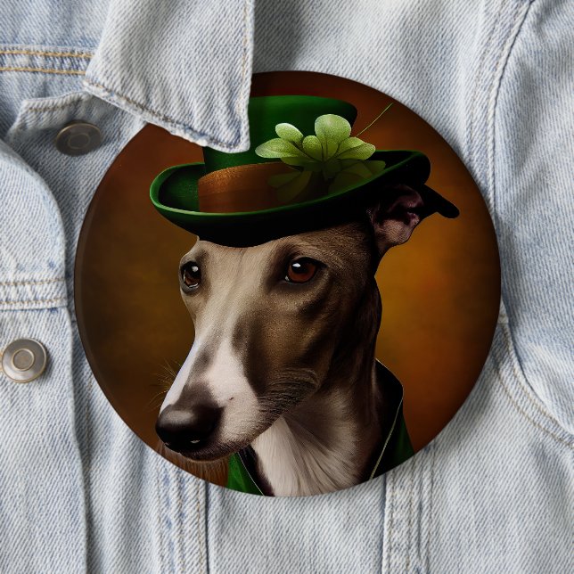 Greyhound Dog in St. Patrick's Day Dress 6 Inch Round Button (In Situ)