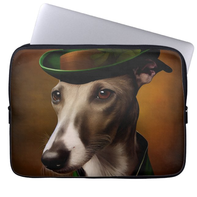 Greyhound Dog in St. Patrick's Day Dress Laptop Sleeve (Front)