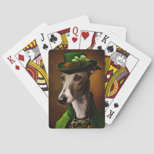 Greyhound Dog in St. Patrick's Day Dress Playing Cards