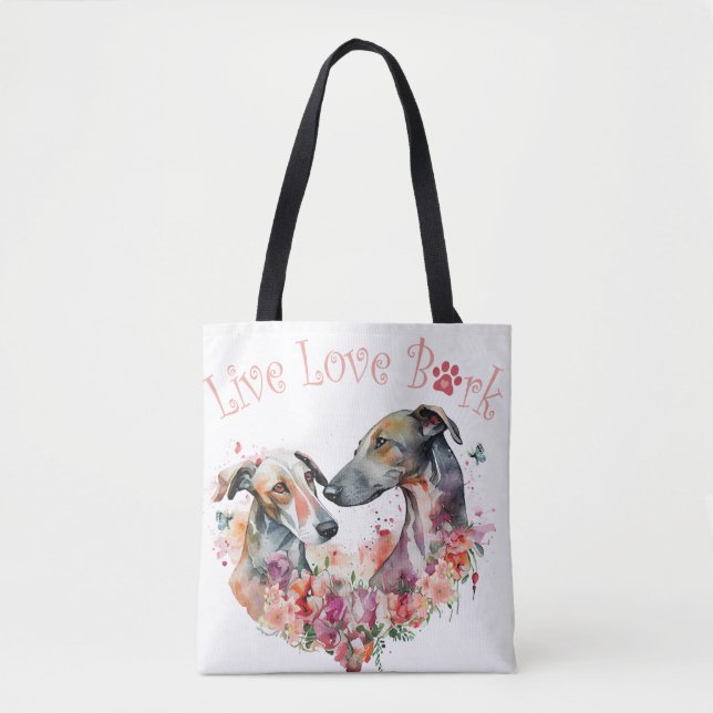 Greyhound Dog Mom Floral Tote Bag (Front)