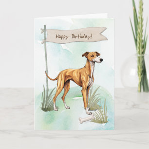 Greyhound Dog Outdoors Under Birthday Sign Card