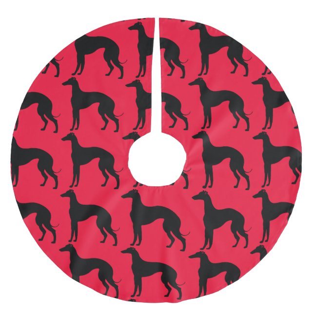 Greyhound Dog Pattern Black Silhouette Brushed Polyester Tree Skirt (Front)