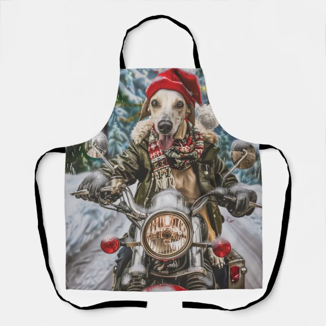 Greyhound Dog Riding Motorcycle Christmas  Apron (Front)