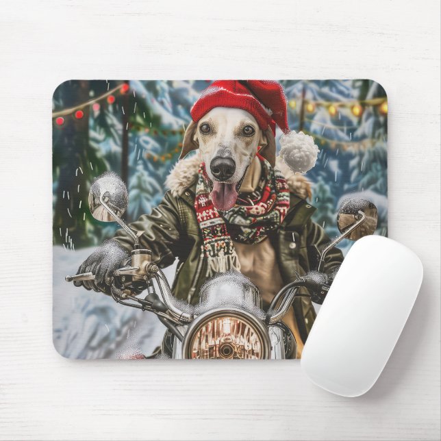 Greyhound Dog Riding Motorcycle Christmas  Mouse Pad (With Mouse)