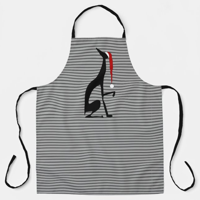 Greyhound Dog Santa Hat Striped Xmas Apron (Front)