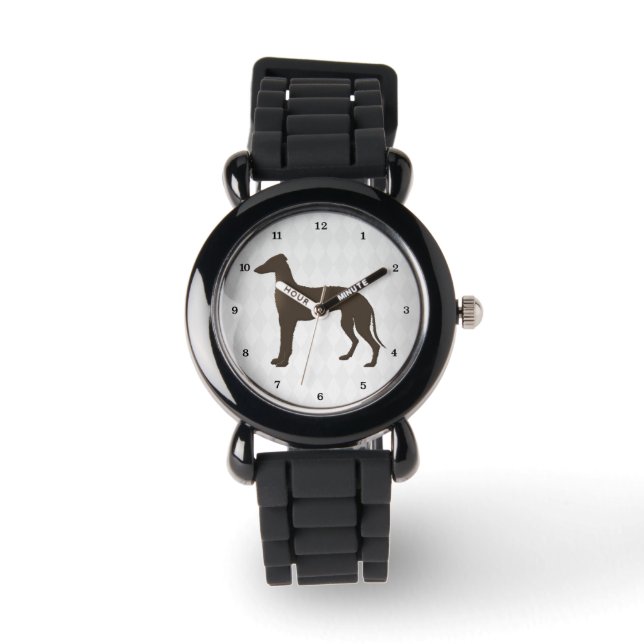 Greyhound Dog Silhouette on Diamond Shapes Watch (Front)