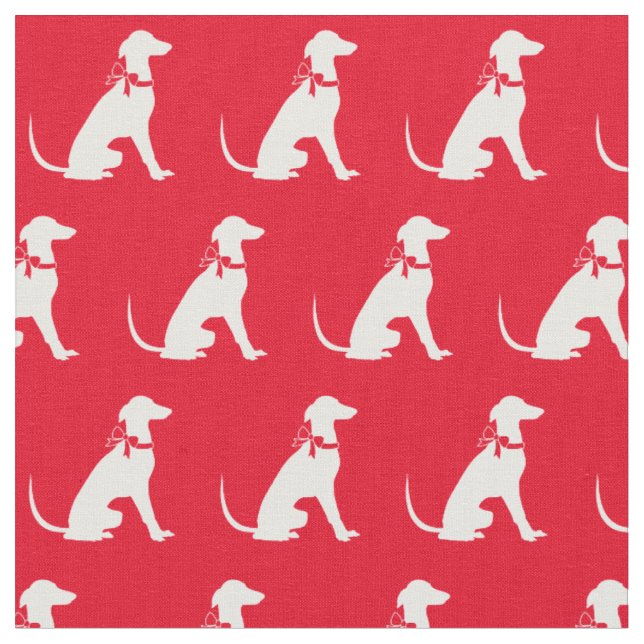 Greyhound Dog Silhouette Pet Red Fabric (Close Up)