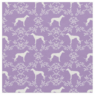 greyhound dog silhouette purple florals fabric
