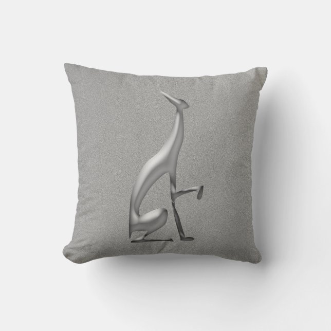 Greyhound Dog Simple Silver Elegant Metallic Throw Pillow (Front)