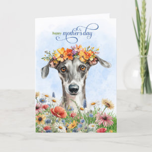 Greyhound Dog Wildflowers Mother's Day Holiday Card