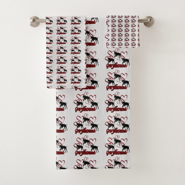 Greyhound Dogs And Red Hearts      Bath Towel Set (Insitu)