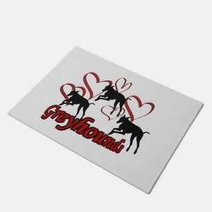 Greyhound Dogs And Red Hearts Doormat