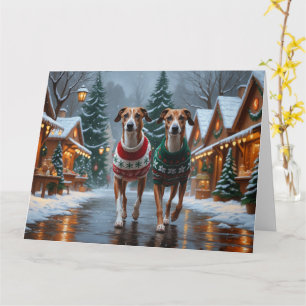 Greyhound Dogs Christmas Snow Holiday Card