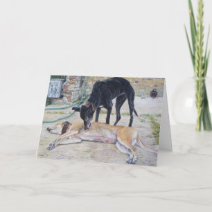 greyhound dogs scenic landscape realist art card