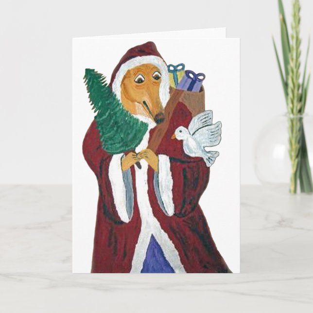 Greyhound Father Christmas Holiday Card (Front)