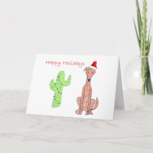Greyhound Fawn Cactus Christmas Holiday Card