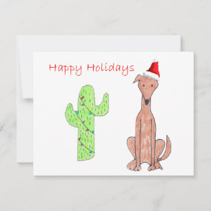 Greyhound Fawn Cactus Christmas Holiday Card