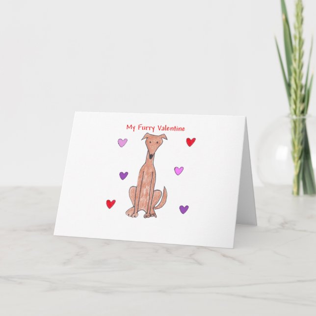 Greyhound Furry Valentine Holiday Card (Front)