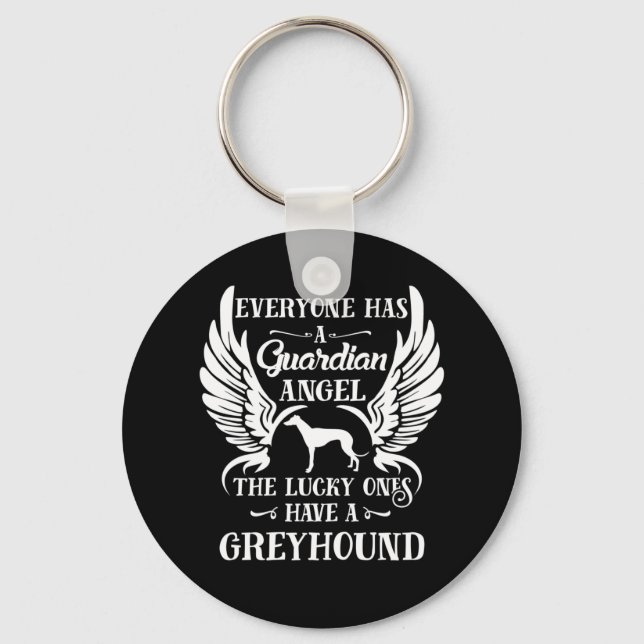 Greyhound guardian angel typography keychain (Front)