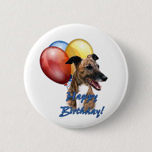 Greyhound Happy Birthday Balloons. 2 Inch Round Button