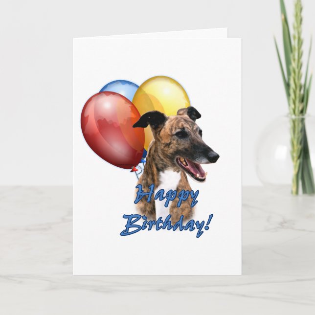 Greyhound Happy Birthday Balloons. Card (Front)