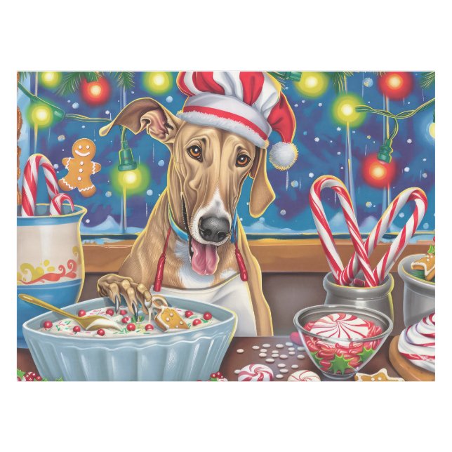 Greyhound Holiday Baking: Festive Christmas Tablecloth (Front (Horizontal))