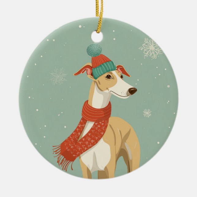 Greyhound Holiday Keepsake Ceramic Ornament (Front)