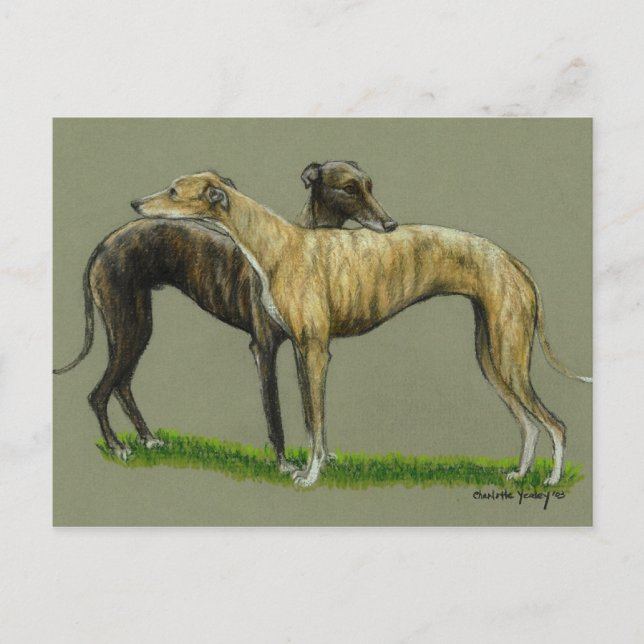 "Greyhound Hug" Dog Art Postcard (Front)