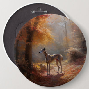Greyhound in Autumn Leaves Fall Inspire 6 Inch Round Button