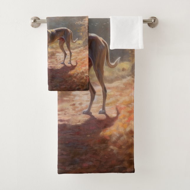 Greyhound in Autumn Leaves Fall Inspire Bath Towel Set (Insitu)