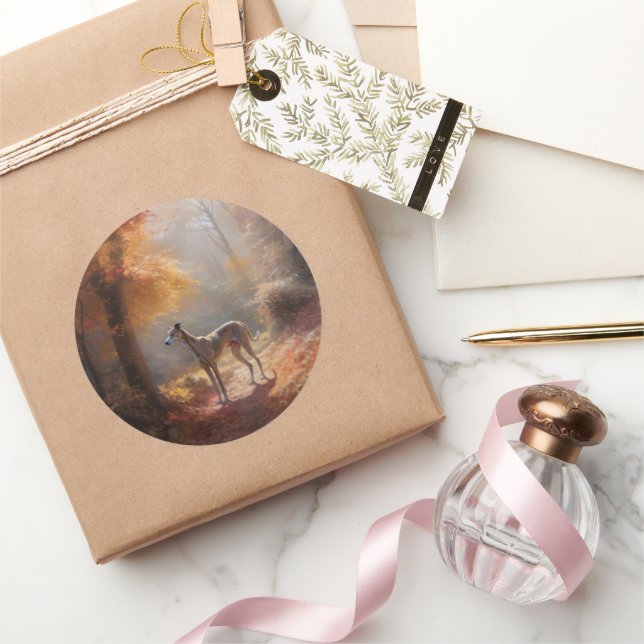 Greyhound in Autumn Leaves Fall Inspire Classic Round Sticker (Gifting)