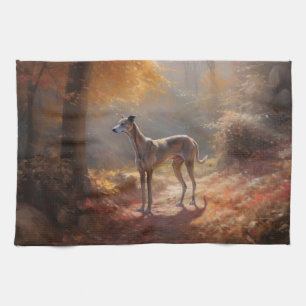 Greyhound in Autumn Leaves Fall Inspire Kitchen Towel