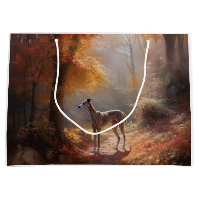 Greyhound in Autumn Leaves Fall Inspire Large Gift Bag (Front)