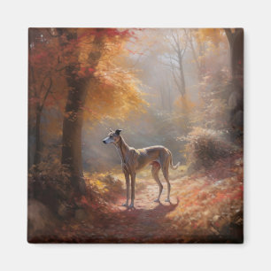 Greyhound in Autumn Leaves Fall Inspire Magnet