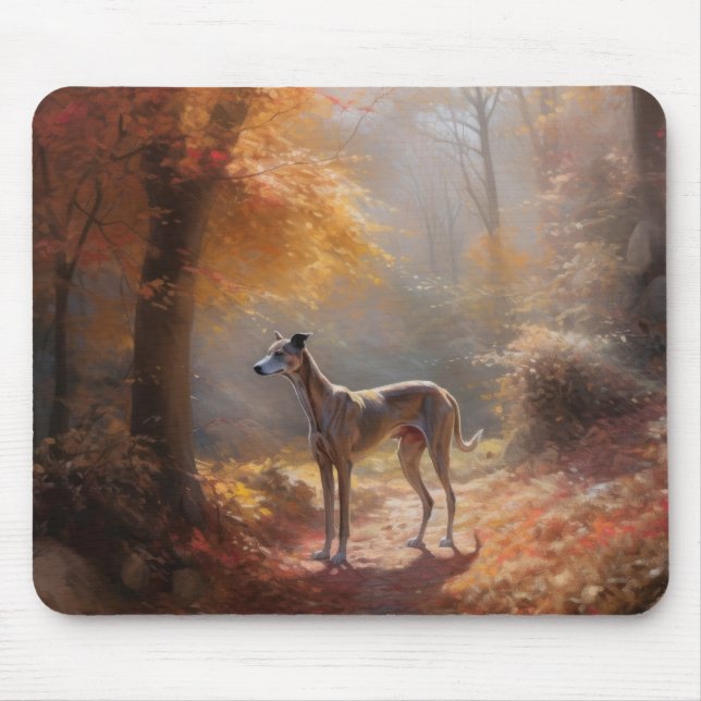 Greyhound in Autumn Leaves Fall Inspire Mouse Pad (Front)