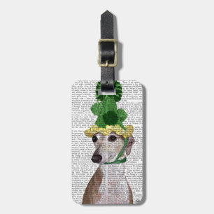 Greyhound in Green Knitted Hat 2 Luggage Tag
