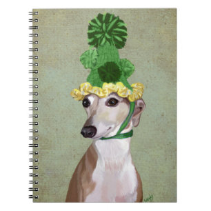 Greyhound in Green Knitted Hat Notebook