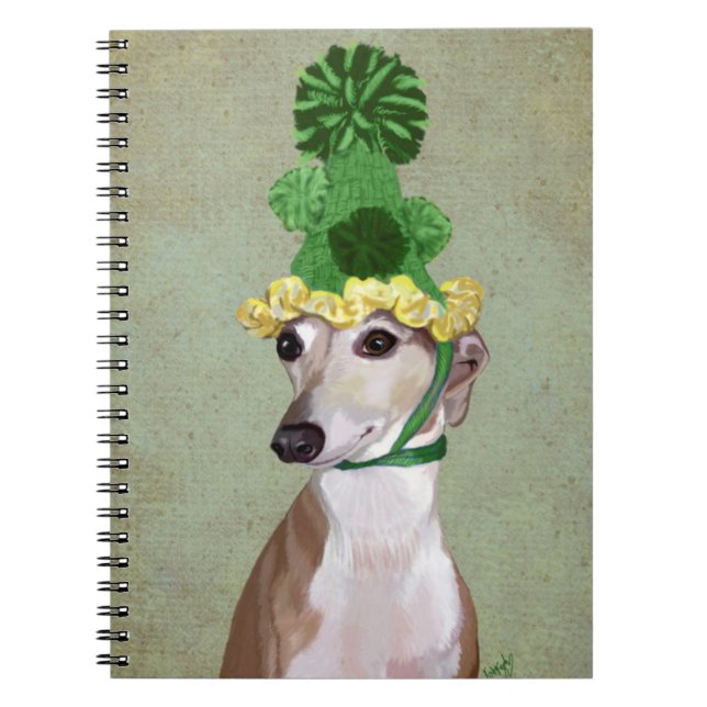 Greyhound in Green Knitted Hat Notebook (Front)