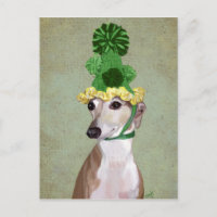 Greyhound in Green Knitted Hat