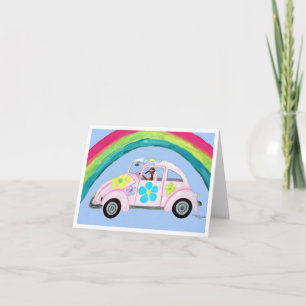 Greyhound in Hippie Car with Rainbow Invitation