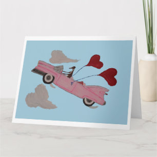 Greyhound in Pink Convertible in the sky Card