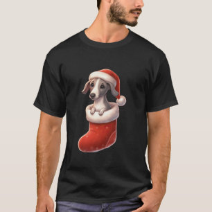 Greyhound In Sock Christmas Santa Hat Xmas Dog Lov T-Shirt